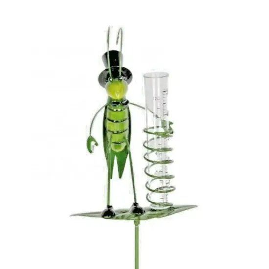 Rain Gauge Garden Metal Stake Decorative Grasshopper Outdoor Yard Decor {1}