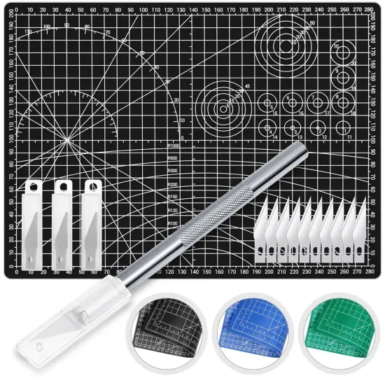 Exacto Knife with Hobby Mat for Crafts, Self Healing Cutting Mat Hobby Knife with 30 PCS Exacto Blades Precision Knife for Art and Crafts Paper Scrapbooking Stencil (Black) {2}