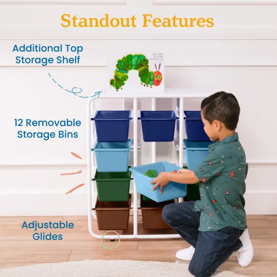 4-Tier Storage Rack with 12 Cubby Bins 4x3, Multipurpose Organization Earthtone {5}