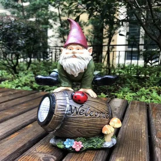 Bo-Toys Solar Powered Gnome Jumping Over a Barrel with Ladybug LED Garden Light {4}