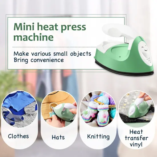 Iron Mini Heat Press Mini Iron Portable Handy Heat Press Small Iron with Charging Base Accessories for Beads Patch Clothes DIY Shoes T-Shirts Heat Transfer Vinyl Projects (Green) {3}