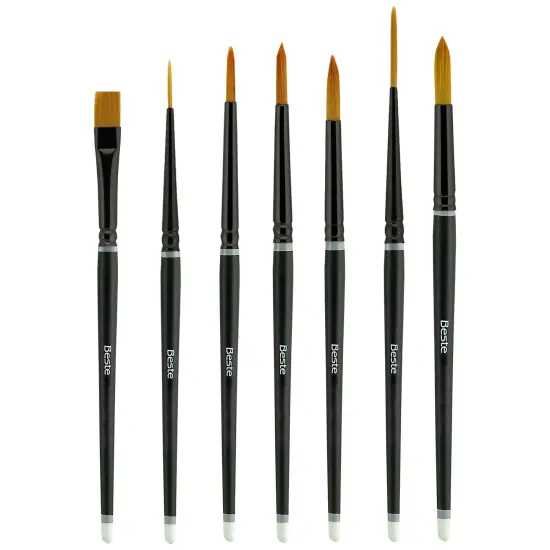 Creative Mark Best Golden Taklon Paint Brushes- Try-Me Watercolor Set of 7- Multi-Diameter Natural Bristle Watercolor Brushes- Short Handle Paint Brush For Artists, Watercolor, Acrylic Paint & Gouache {6}