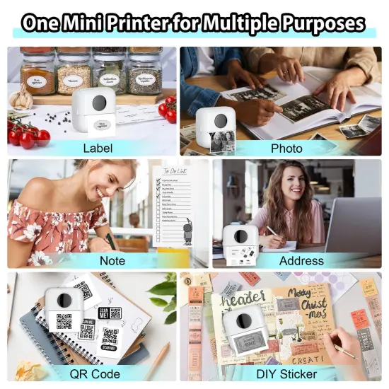 Mini Sticker Printer Bluetooth Smart Pocket Inkless Thermal Printer with 11 Rolls Thermal Paper and Sticker for iOS&Android, Portable Receipt Printer for Photo Journal Notes Memo {5}