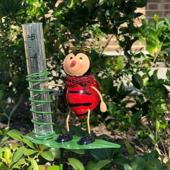 Rain Gauge Garden Metal Stake Ladybug Decorative Outdoor Yard Decor {5}