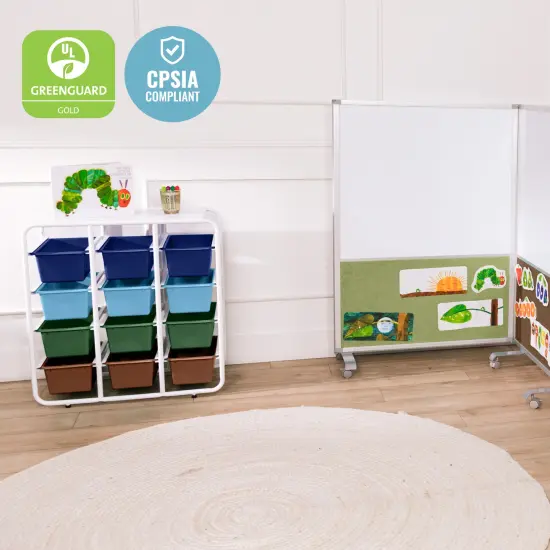 4-Tier Storage Rack with 12 Cubby Bins 4x3, Multipurpose Organization Earthtone {6}