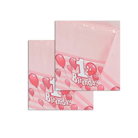 54" x 108" 1st Birthday Red Plastic Tablecloth {3}