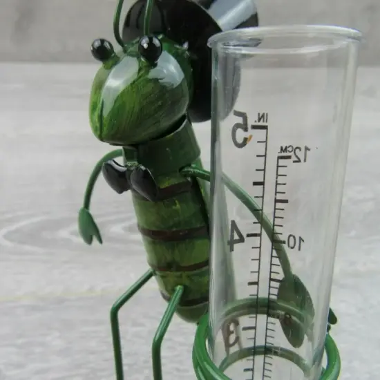 Rain Gauge Garden Metal Stake Decorative Grasshopper Outdoor Yard Decor {2}