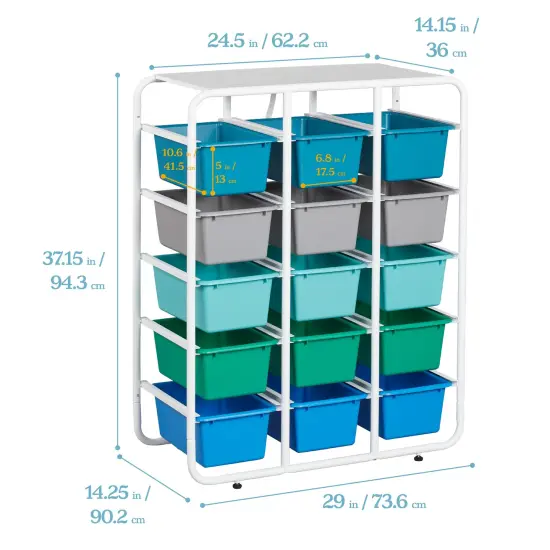 5-Tier Storage Rack with 15 Cubby Bins 5x3, Multipurpose Organization Contemporary {2}