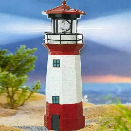 Solar Powered Lighthouse Lawn Ornament LED Light up Garden Backyard Decor {4}
