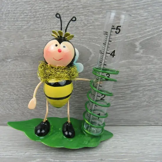 Rain Gauge Garden Metal Stake Bumblebee Decorative Outdoor Yard Decor {2}