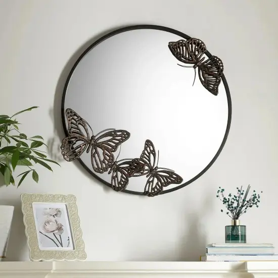 Cast Iron And Metal Finish Nature Theme Home Decor Butterfly Round Wall Mirror {3}