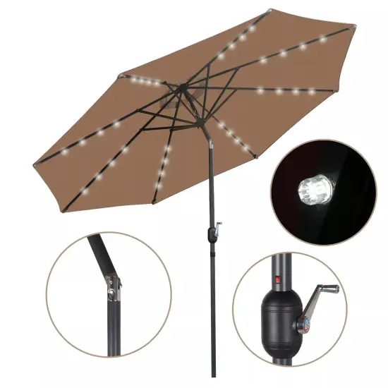 10FT Patio Umbrellas 32 LED Lighted Solar Market Umbrella w/Tilt System Outdoor {1}