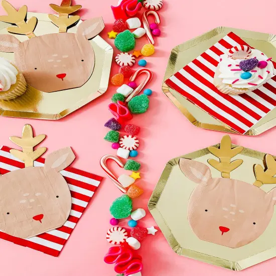 Rudolph Reindeer Shaped Paper Napkins with Gold Foil Accents - 18 Pack {3}