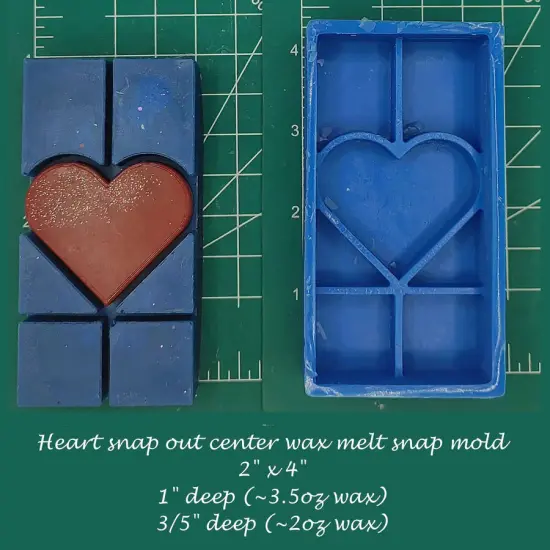 Heart Snap Out Center Wax Melt Snap Bar Silicone Mold {1}