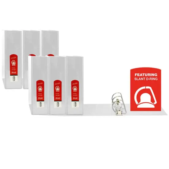 Slant D Ring View Binder with 2 Pockets, 2", White, Pack of 6 {1}