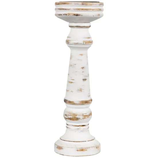 Northlight Wooden Spindle Pillar Candle Holder - 12" - Antique White {1}