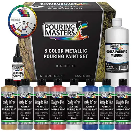 8-Color Metallic Ready to Pour Acrylic Metallic Pouring Paint Set - Premium Pre-Mixed High Flow 8-Ounce Bottles - for Canvas, Wood, Paper, Crafts, Tile, Rocks and More {1}