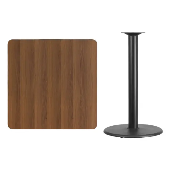 Emma and Oliver 36" Square Laminate Table Top with 24" Round Bar Height Table Base Walnut {3}