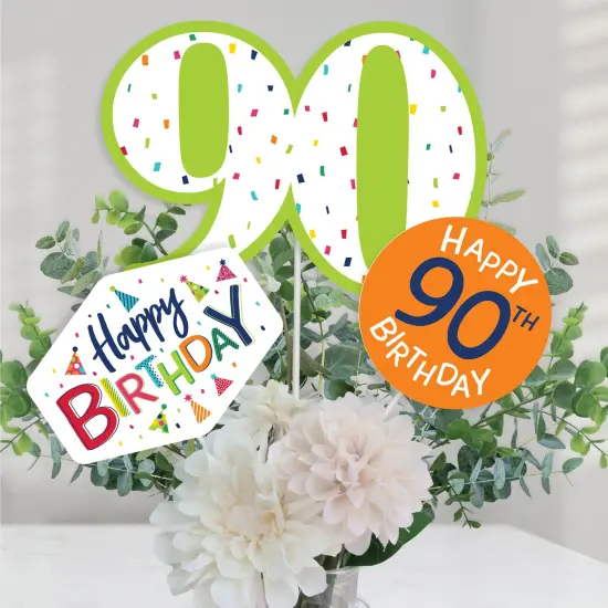 Big Dot of Happiness 90th Birthday - Cheerful Happy Birthday - Colorful Ninetieth Birthday Party Centerpiece Sticks - Table Toppers - Set of 15 {1}
