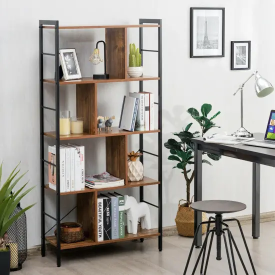 Costway 4-Tier Bookcase Industrial Bookshelf Floor Standing Storage Rack {3}