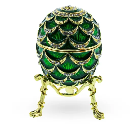 Green Enamel Pinecone Royal Inspired Imperial Easter Egg with Clock Surprise {3}