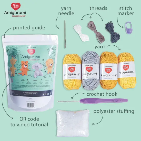 Red Heart Amigurumi Crochet Kit Collection - Safari-Giraffe, Lion, Tiger & Elephant {2}