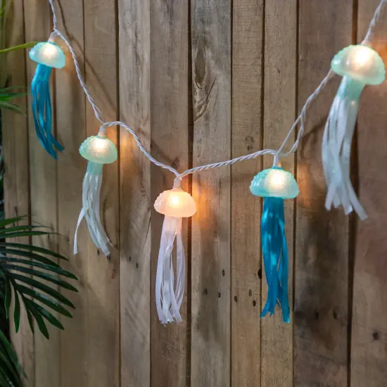 Northlight Jellyfish Patio Light Set - Blue and White - 6' White Wire - 10ct {1}