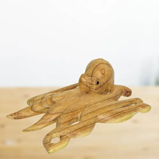 8 Inch Wood Octopus Hand Carved Nautical Sculpture Sea Life Home Decor Ocean Art {6}