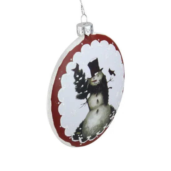 Roman 5" White and Burgundy Snowman with Cardinals Glittered Christmas Tree Ornament {3}