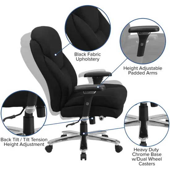 Emma and Oliver 24/7 400 lb. Big & Tall High Back Swivel Ergonomic Office Chair with Lumbar Knob Black Fabric {2}