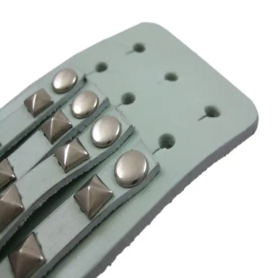 Gray Leather 4 Row Pyramid Studded Wristband Bracelet {6}