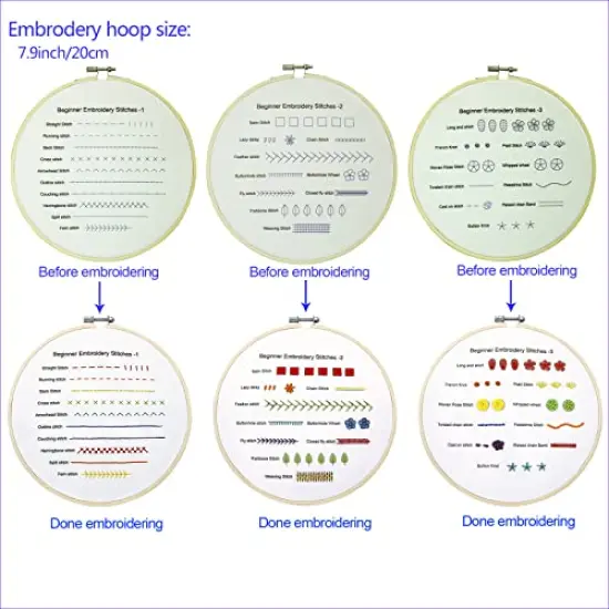 Beginners Embroidery Stitch Practice kit, 3 Sets Embroidery Kit to Learn 30 Different Stitches for Craft Lover Hand Stitch with Embroidery Fabric with Embroidery Skill Techniques {5}