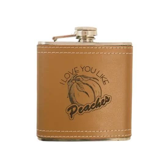 6oz I Love You Like Peaches Leather Flask {1}