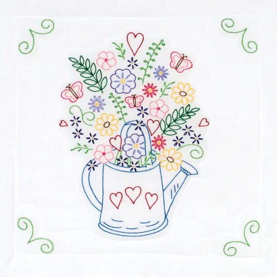 Jack Dempsey Stamped White Quilt Blocks 18"X18" 6/Pkg-Watering Can {2}