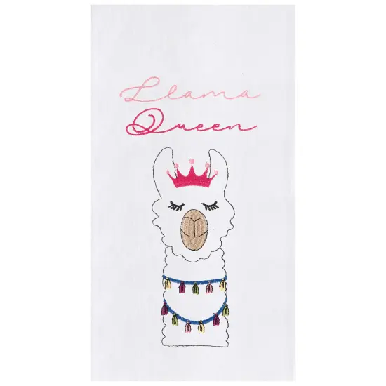Llama Queen Embroidered Flour Sack Kitchen Towel {1}