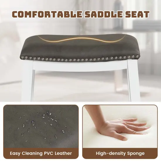 Costway 26-Inch Bar Stool Set of 2 Counter Height Saddle Stools with Upholstered Seat Brown/Black/Gray {6}