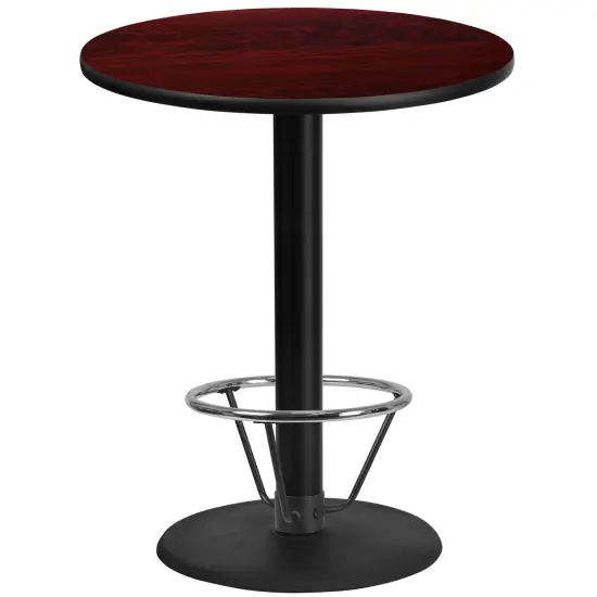 Emma and Oliver 36" Round Laminate Bar Table with 24" Round Foot Ring Base Mahogany {1}