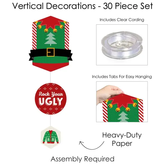 Big Dot of Happiness Ugly Sweater - Holiday and Christmas Party DIY Dangler Backdrop - Hanging Vertical Decorations - 30 Pieces {7}