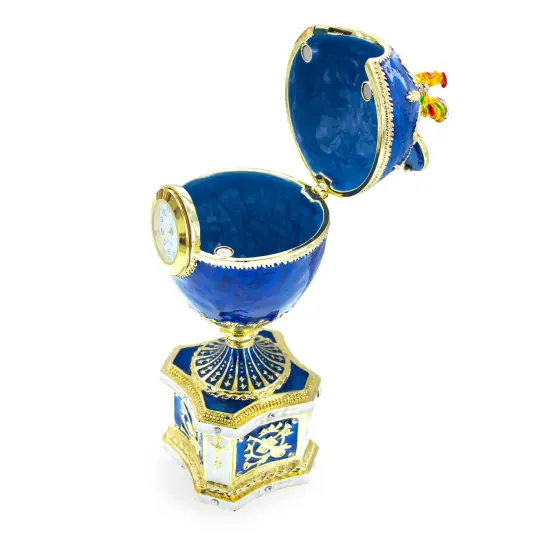 1904 Kelch Chanticleer Blue Enamel Royal Imperial Easter Egg with Clock {5}