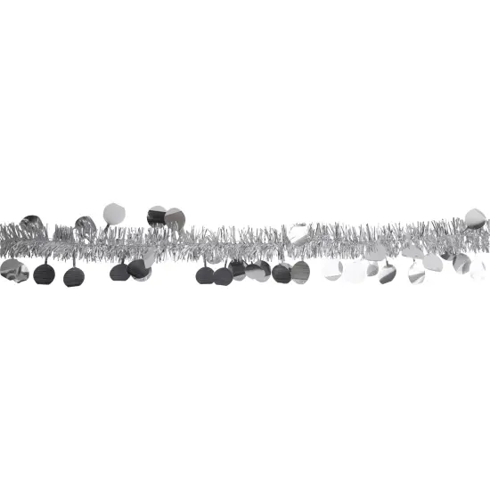 Northlight Tinsel and Polka Dot Commercial Christmas Garland - 50' x 1.5" - Silver - Unlit {4}