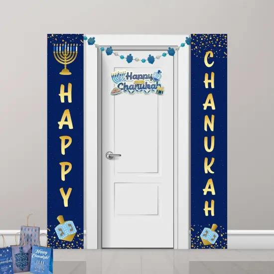 Rite Lite 14.5" Silver and Blue 'Happy Hanukkah' 3-D Glittered Hanging Decor {4}
