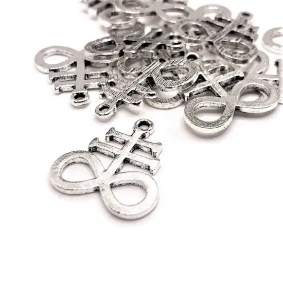 1, 4, 20 or 50 Pieces: Antique Silver Leviathan Cross, Satanic Pendant Charms {1}
