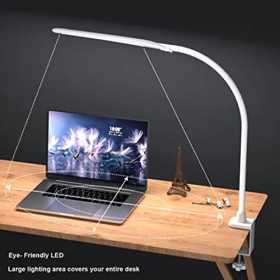 LED Desk Lamp with Clamp,Flexible Gooseneck Clamp Lamp,Dimmable,Touch Control 3 Color Modes,Eye-Care Table Light with Adjustable Arm,Architect Lamp for Home/ Office /Workbench/Reading Working White {6}