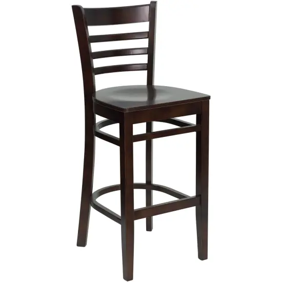 Emma and Oliver Ladder Back Wooden Restaurant Dining Barstool WalnutWood {1}