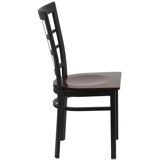 Emma and Oliver Window Back Metal Restaurant Dining Chair Walnut/BlackMetal {5}