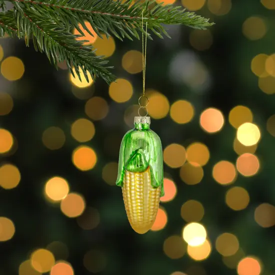Northlight 4" Yellow and Green Corn on the Cob Glass Christmas Ornament {3}