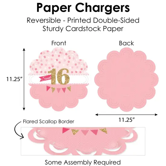 Big Dot of Happiness Sweet 16 - 16th Birthday Party Paper Charger & Table Decorations Chargerific Kit for 8 {6}