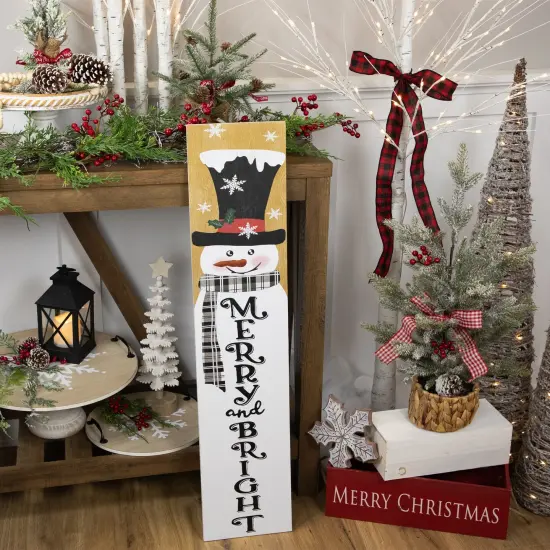 Northlight 36" Snowman "Merry and Bright" Christmas Porch Board Sign Decoration White {7}