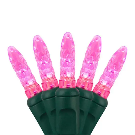 70 Pink M5 LED Lights, Green Wire, 4" Spacing {1}