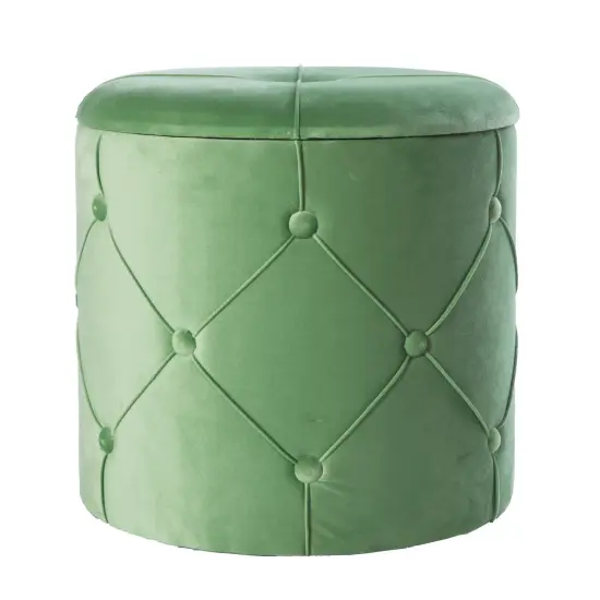 Round Tufted Velvet Wood Storage Ottoman Stool with Lid Yellow {8}